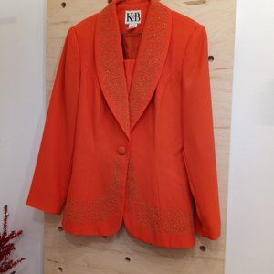 Vintage Stella Louise Orange Beaded Blazer Jacket Fall Coat Size 8 Made In USA